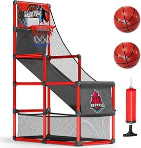 BESTKID BALL Kids Basketball Hoop Single Shot System Arcade Game Set: Indoor & Outdoor Sports Toys for Boys & Girls, Includes Ball, Ideal Party Gifts for Little Athletes Ages 3-9.