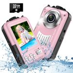 Kids Digital Camera with 32GB Card Waterproof Digital Camera for Kids 10FT 30MP FHD 1080P Compact Portable 16X Digital Zoom Point and Shoot Digital Camera, Pink