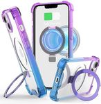 ANSIWEE for Clear iPhone 14 Case with Magnetic Stand, Magsafe Compatible Military Drop Protection Colorful Bumper, Wireless Charging Ring Holder Cover for Men Women (Purple Blue)