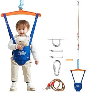 FUNLIO Baby Jumper with Ceiling Hook for 6-24 Months, Indoor/Outdoor Baby Door Jumper with Adjustable Chain, Easy to Assemble & Store - Blue
