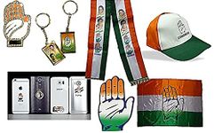 Selling Uniqness Synthetic Indian National Congress Accessories Set Included Cap, Key Chain, Mobile Stickers, Brooch/Badge, Dupatta/Roto Fatka, Car Sticker, Flag for Men/Women