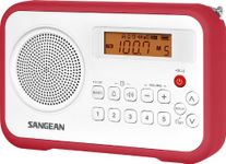 Sangean AM/FM/Clock Portable Digital Radio with Protective Bumper PR-D18RD, White/Red