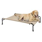 Veehoo Cooling Elevated Dog Bed, Raised Dog Beds for Large Dogs, Outdoor Dog Bed with Guardrail, Upgraded Non-Slip Feet, Breathable Teslin Mesh, Portable Camping Dog Cot, 104 x 69 cm, Beige Coffee