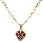 JOTW 14k Yellow Gold Heart Evil Eye Charm Pendant Necklace with a 18 inch Gold Overlay Figaro, Yellow Gold, No Gemstone