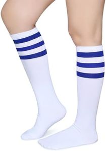 Pareberry Triple Stripes Soft Cotton Knee High Tube Socks for Men and Women (Blue/White)