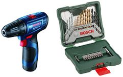 Bosch 06019G80F1 Gsr120-Li Cordless Drill Driver, 12V Single Battery With X30Ti Drill Bit And Driver Bit Set (30-Pieces) Combo, Multicolor