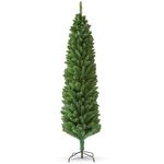 FB FunkyBuys Slim Christmas tree - Green Artificial Christmas Tree with 820 Branch Tips – Slim pencil Christmas trees with Metal Stand (Green, 7ft)