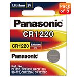 Panasonic CR-1220 Lithium Coin Battery 3v - Pack of 5 Provide Long Lasting Power in a Variety of Devices,from keyless-Entry fobs to Toys