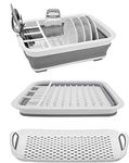 AAKitchen Collapsible Dish Rack and Drainboard Set Foldable Dish Drying Rack Portable Dish Drainer Storage Organizer Camping RV Kitchen Accessories for RV Campers Travel Trailers