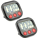 Digital Kitchen Timer Big LCD Screen Loud Alarm Strong Magnetic Back and Stand Minute Seconds Count Up Countdown and Simple Operation For Homework Game Exercise Kids Cooking Timers (Black-Red, 2 Pack)