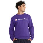 Champion Men's Powerblend Fleece Crew, Pullover Sweater, Purple Script, S