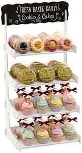 HOTCAN Cookie Display Stand for Bakers & Vendors with Acrylic Front | Wooden Dessert Stand with Chalkboard Sign for Market Booths, Craft Fairs & Events | 4 Tiered Cookie Display for Cupcakes, Muffins & Pastries (White)