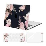 MOSISO Compatible with MacBook Air 15 inch Case 2024 2023 Release M3 A3114 M2 A2941 Chip with Touch ID, Plastic Peony Hard Shell Case & Keyboard Cover Skin & Screen Protector, Black