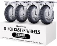 Houseables 8 Inch Caster Wheels, Large Caster Wheels, Heavy Duty Castors, Swivel Rubber Castor, Outdoor, Cart, Industrial, Replacement, Dolly, Off Road, All Terrain, Flat Free, Locking Brake, Set of 4
