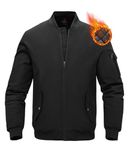 BGOWATU Men's Windprooof Bomber Jacket Fall Winter Qulited Full Zip Casual Windbreaker Padded Warm Coat Black L