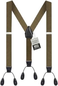HOLD'EM Tuxedo Suspenders for Men Black Genuine Leather Button End 1.25 Inches Mens Braces Suspenders- Olive (Tall 54" Long)