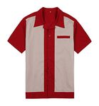 Anchor MSJ Men's 50s Male Clothing Cotton Short Sleeve Vintage Bowling Button-Down Shirts Red L