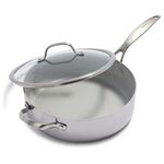 GreenPan Venice Pro Tri-Ply Stainless Steel Healthy Ceramic Non-Stick 28cm/4.8 Litre Sauté Pan Jumbo Cooker, Helper Handle and Lid, PFAS Free, Multi Clad, Induction, Oven Safe, Silver