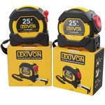 LEXIVON [2-Pack] 25Ft/7.5m Tape Measure, DuaLock & AutoLock | 1-Inch Wide Blade with Nylon Coating, Matte Finish White & Yellow Dual Sided Rule Print | Ft/Inch/Fractions/Metric (LX-204)