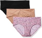 Warners Womens Blissful Benefits No Muffin Top 3 Pack Hipster Panties, Mauve Shadows Pop/Toasted Almond/Black, Medium