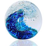 EUSTUMA Hand Blown Glass Figurines Ball Ocean Waves,Office Paperweight Glass for Desk,Home Decor Collectible,Aquarium Decor,Office Decor Ocean Lovers