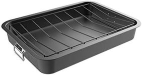 Classic Cuisine 82-KIT1106 Roasting Pan with Angled Rack-Nonstick Oven Roaster and Removable Tray-Drain Fat and Grease for Healthier Cooking-Kitchen Cookware