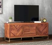 MetalTree Elegant Solid Sheesham Wood TV Unit : 2 Drawers, 4 Shelves, and 2-Door Storage, Ideal for up to 60-Inch TVs - Perfect Addition to Your Living Room (Jett, Honey Finish)