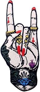 ZEGIN Toppa Ricamata da Applicare con Ferro da Stiro o Cucitura, Tema: Segno del Dito di Simbolo della Mano del Tatuaggio di Rock-And-Roll