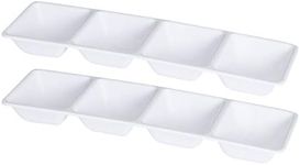 Plasticpro 4 Sectional Rectangle Plastic Disposable Serving Tray/Platter 5 X 16 White Pack of 2