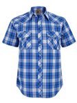 Coevals Club Men's Western Button Down Cowboy Short Sleeve Casual Shirt with Pearl Snap (White & Blue Plaid #29, L)