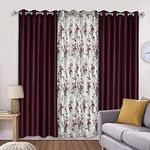 Prince Heavy Polyester Long Crush Print Eyelet Curtains (Door - 4 x 7 feet, Wine_N-Patti_Pack of 3(1+2))