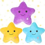 Unittype 3 Pack Star Pillows Star Throw Pillow Star Plush Pillows 15.75 Inch Stuffed Cushion Decorative Throw Pillow Smile Face Star Shaped Pillow Blue Violet Yellow Star Pillow for Bedroom Room Bed