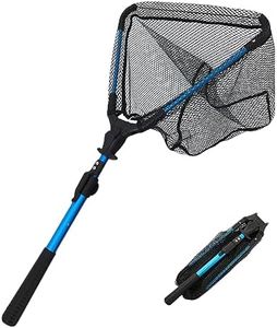 Uandhome Fishing Net, Foldable Collapsible Telescopic Fish Landing Net Rubber Coated Floating Fishing Net for Steelhead, Salmon, Fly, Kayak, Catfish, Bass, Trout Fishing, Extend to 73-92CM