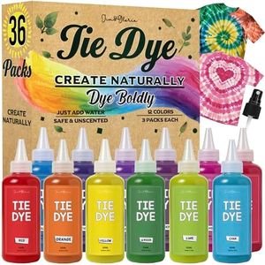 Jim&Gloria Tie Dye Kit for Kids & Adults 36 Tiedye Powder 12 Larger Bottles Fabric Dyes for Clothing Permanent with Soda Ash for Tie Dye Kits for Large Groups Paint Party Summer Activities DIY Crafts