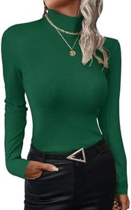 UEAL Mock Turtle Necks Tops for Women Under Scrub Long Sleeve Thermal Shirts for Women Large Green-A