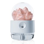 PUSIME Ultrasonic Cool Mist Humidifier, Natural Himalayan Salt Rocks, Wireless Air Vaporizer with Warm Night Light, Whisper Quiet, 250ml, Waterless Auto Off for Home Office Bedroom Yoga Gifts-White