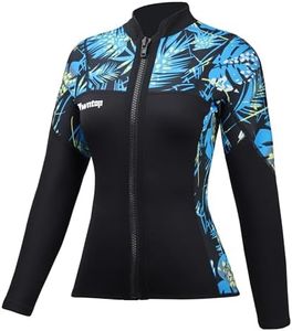 Owntop Wetsuit Top Women, 2MM Wetsuit Jackets Long Sleeve, Comfort Fit Keep Warm for Swimming Snorkeling Scuba Diving (Blue, XXL)