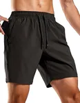 MIER Men's Quick Dry Running Shorts with Zipper Pockets 7" Athletic Workout Gym Exercise Fitness Shorts Without Liner/Brief, Black/Grey, L