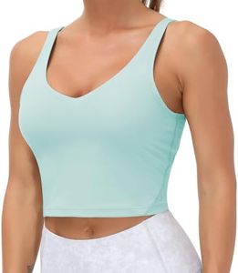 Women’s Longline Sports Bra Wirefree Padded Medium Support Yoga Bras Gym Running Workout Tank Tops (Light Blue, X-Large)