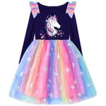 VIKITA Girls Princess Tulle Dresses Long Sleeve Casual Birthday Party Printed Sequins Animal Kids Dress Up Lh4872 5-6Y