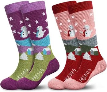 Hylaea Merino Wool Ski Socks Kids, Knee-high Thermal Snowboard Skating Warm Socks for Toddler Boys and Girls Pink Red Gray Blue Medium