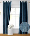 B'Decorlish Polyester Long Crush Premium Textured Self Design Pattern Screen for Home Office | Parda for Living Room Bedroom | Window Curtains 5 feet Long Set of 4 | Eyelet Rings | Navy Blue Curtains