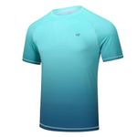 Satankud Rash Guard for Men UPF 50+ Swim Shirt Short Sleeve Sun Shirts Beach Swimwear Fishing Hiking Workout Tee (Aquamarine Gradient Berlin Blue,XX-Large)