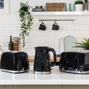 Russell Hobbs Honeycomb 4-Slice Toaster – Black, Wide Slots