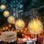 Yuusei Outdoor String Lights Mains Powered, 100Ft LED Festoon Lights with 50+2 Shatterproof Bulbs, Weatherproof Connectable G40 Globe Garden String Light 2700K for Patio, Wedding, Party, Terrace