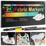 24 Fabric Pens Permanent for Clothes White T Shirt Design Kit Canvas Tote Bag Pillowcases Plain Cotton Bags Shoes Baby Shower Games, and Craft Paint Pens Art Markers for Adults Kids Gift