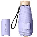 KISUOMAOYI Mini Umbrella, Compact Umbrella with UPF50+ Protection, Folding Travel Umbrella Windproof Strong 6 Ribs, Sun Umbrella, Handbag Umbrella for Sun and Rain for Women Men and Child-Light Purple