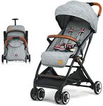 BABY JOY Lightweight Baby Stroller, Compact Toddler Travel Stroller for Airplane, Infant Stroller w/ 5-Point Harness, Adjustable Backrest/Footrest/Canopy, Storage Basket, Easy One-Hand Fold, Gray