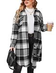 IN'VOLAND Womens Plus Size Flannel Plaid Shirts Long Sleeve Lounge Lapel Boyfriend Button Down Tartan Long Jacket Coats, Black, 24 Plus