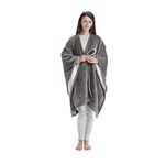 Beautyrest Heated Throw Blanket Wearable Shawl for Gifts, Sherpa to Fleece Electric Wrap Poncho, Auto Shut Off, Virtually No EMF, 3 Heat Level, UL Certified, Machine Wash, Grey 50"x64"